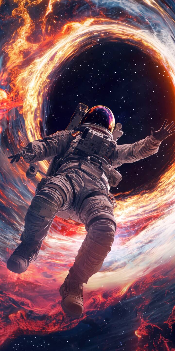 A lone astronaut floats perilously close to a swirling cosmic vortex, with fiery orange and deep red nebulae forming a spectacular backdrop. This captivating 4K wallpaper is a must-have iPhone wallpaper for fans of space exploration. | astronaut space nebula iphone wallpaper mobile black hole 4k wallpaper hd wallpaper epic sci-fi cosmic A lone astronaut floats perilously close to a swirling cosmic vortex, with fiery orange and deep red nebulae forming a spectacular backdrop. This captivating 4K wallpaper is a must-have iPhone wallpaper for fans of space exploration.