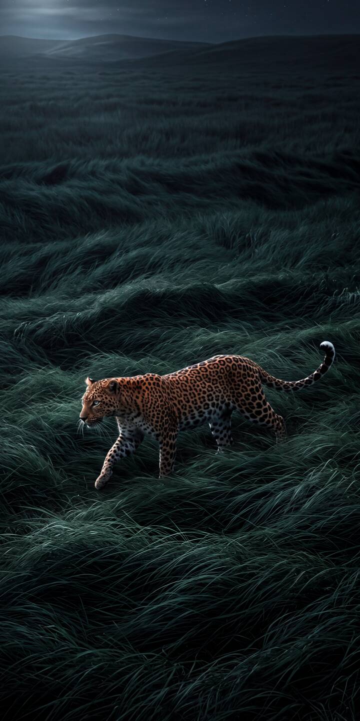 A majestic leopard prowls gracefully through dark, tall green grass under a subtly moonlit night sky in this striking 4K wallpaper. This captivating wildlife wallpaper is a perfect fit for personalizing your iPhone. | aesthetic dark night iphone nature leopard wallpaper mobile 4k wallpaper hd wallpaper wildlife big cat A majestic leopard prowls gracefully through dark, tall green grass under a subtly moonlit night sky in this striking 4K wallpaper. This captivating wildlife wallpaper is a perfect fit for personalizing your iPhone.