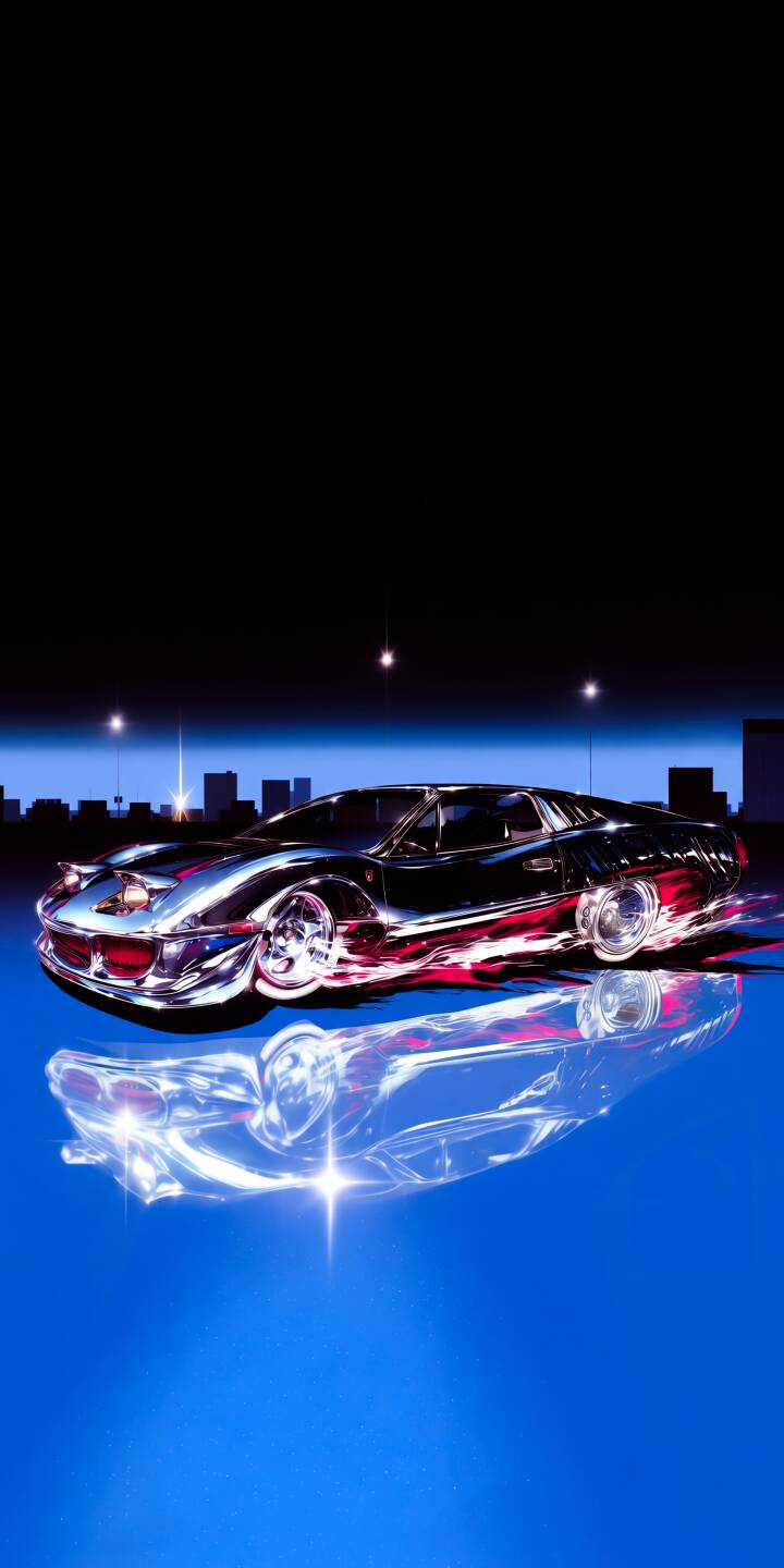 A sleek chrome sports car glistens with vibrant neon accents and a perfect reflection on a deep blue surface in this stunning 4K wallpaper. This dynamic wallpaper is ideal for your iPhone, showcasing a captivating night city backdrop. | car sports car neon reflection iphone synthwave wallpaper mobile 4k wallpaper hd wallpaper night city chrome car A sleek chrome sports car glistens with vibrant neon accents and a perfect reflection on a deep blue surface in this stunning 4K wallpaper. This dynamic wallpaper is ideal for your iPhone, showcasing a captivating night city backdrop.