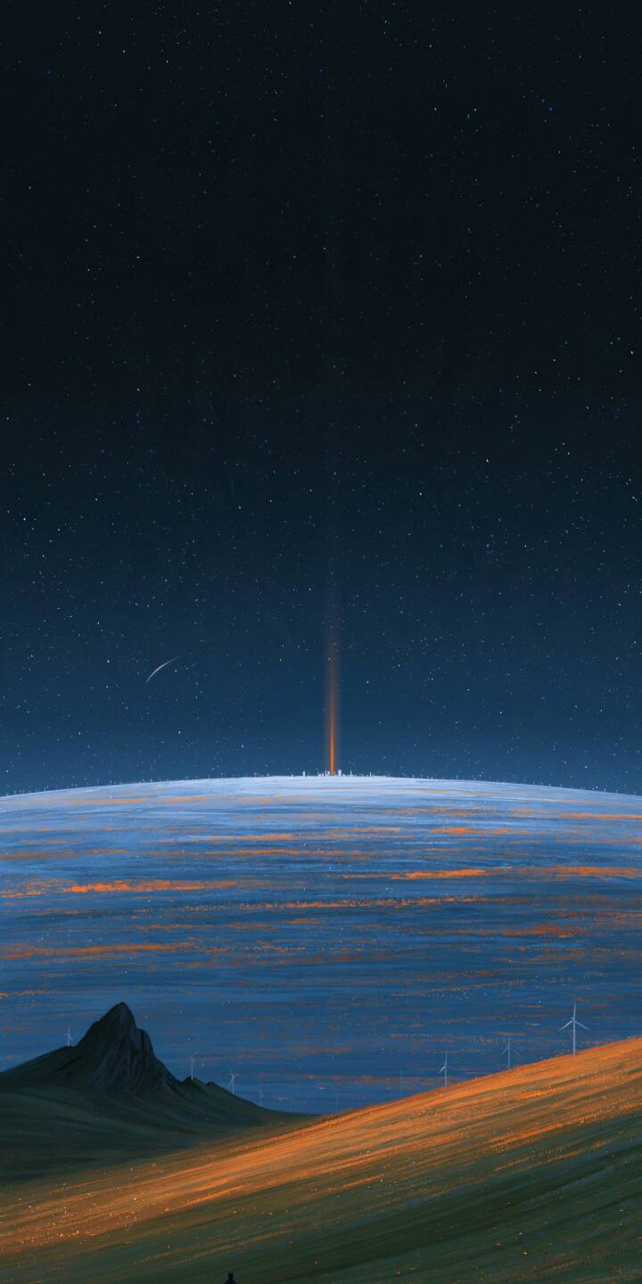 A lone explorer stands on a vast, windswept hillside beneath an endless sky filled with countless stars. Beyond the glowing blue horizon, warm golden light stretches across a mysterious planetary landscape, while a distant beam of light rises toward the cosmos. The contrast of deep midnight blues and soft amber highlights creates a breathtaking cinematic atmosphere of solitude, wonder, and infinite exploration. | horizon space scifi solitude mysterious A lone explorer stands on a vast, windswept hillside beneath an endless sky filled with countless stars. Beyond the glowing blue horizon, warm golden light stretches across a mysterious planetary landscape, while a distant beam of light rises toward the cosmos. The contrast of deep midnight blues and soft amber highlights creates a breathtaking cinematic atmosphere of solitude, wonder, and infinite exploration.