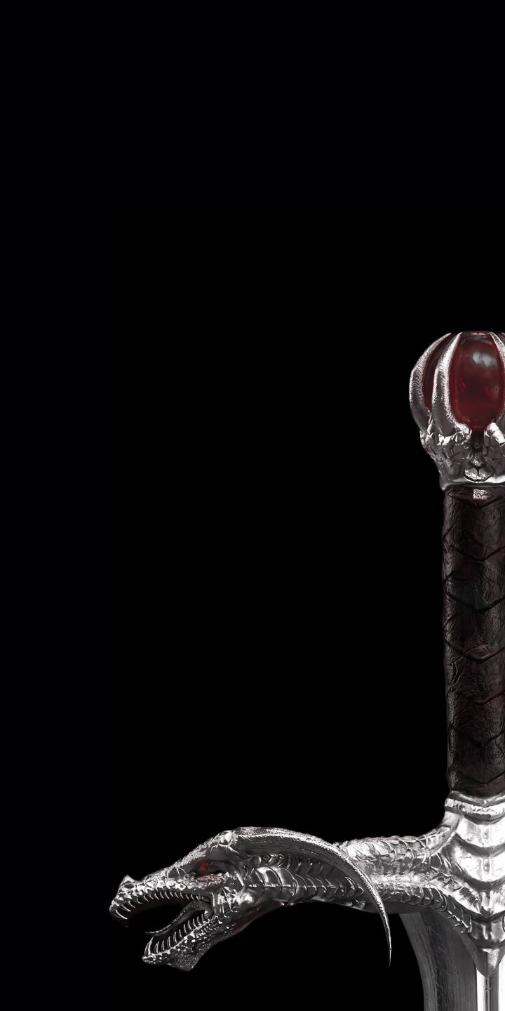 A menacing silver dragon head with fiery red eyes forms the crossguard of this exquisitely detailed 4K wallpaper, featuring a prominent crimson pommel stone and dark leather grip. This striking fantasy weapon wallpaper is a perfect fit for any iPhone. | aesthetic dark silver medieval iphone wallpaper mobile 4k wallpaper hd wallpaper fantasy weapon dragon sword sword hilt A menacing silver dragon head with fiery red eyes forms the crossguard of this exquisitely detailed 4K wallpaper, featuring a prominent crimson pommel stone and dark leather grip. This striking fantasy weapon wallpaper is a perfect fit for any iPhone.