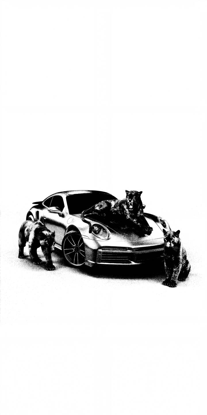 A sleek black panther surveys its surroundings from atop a gleaming silver Porsche 911, flanked by two more fierce cats in this stunning high-contrast 4K wallpaper. It's an edgy choice for any iPhone mobile screen. | sports car iphone porsche luxury wallpaper black panther mobile 4k wallpaper hd wallpaper automotive monochrome big cats A sleek black panther surveys its surroundings from atop a gleaming silver Porsche 911, flanked by two more fierce cats in this stunning high-contrast 4K wallpaper. It's an edgy choice for any iPhone mobile screen.