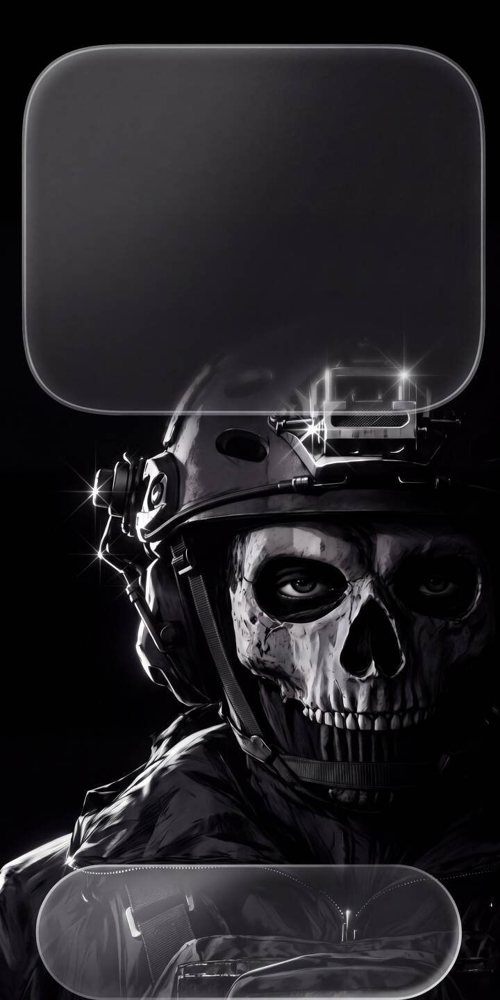 Ghost's intense, singular eye stares out from his iconic skull mask in this brooding 4K wallpaper, featuring his tactical helmet and dark gear. This captivating monochrome wallpaper is a must-have for any iPhone showcasing the legendary Call of Duty operator. | dark ghost iphone gaming wallpaper mobile call of duty 4k wallpaper hd wallpaper tactical skull mask simon riley Ghost's intense, singular eye stares out from his iconic skull mask in this brooding 4K wallpaper, featuring his tactical helmet and dark gear. This captivating monochrome wallpaper is a must-have for any iPhone showcasing the legendary Call of Duty operator.