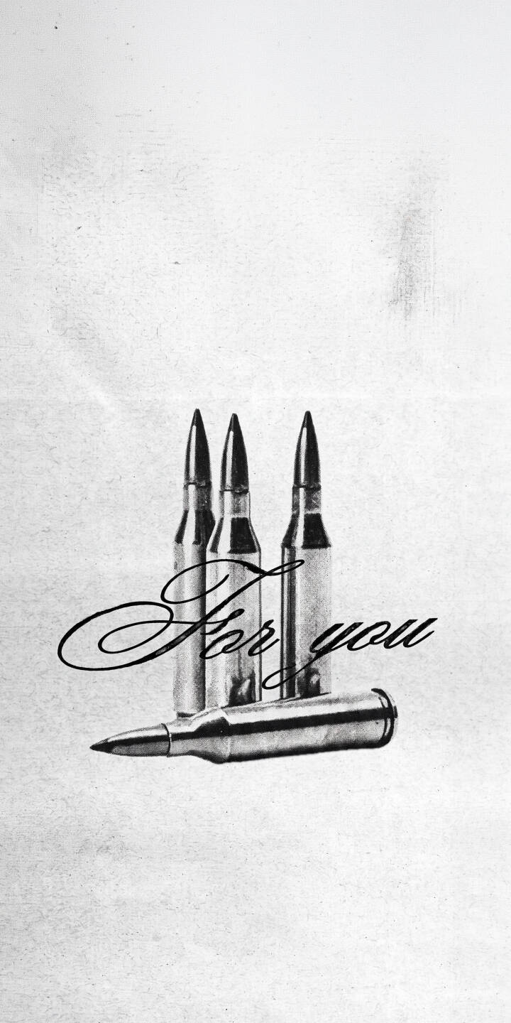 Elegant cursive lettering spelling 'For you' dramatically overlays four sleek metallic bullets, three standing tall and one resting in front, creating a minimalist yet powerful 4K wallpaper perfect for your iPhone screen. | aesthetic iphone minimalist wallpaper grayscale mobile bullets 4k wallpaper hd wallpaper monochrome text art ammunition Elegant cursive lettering spelling 'For you' dramatically overlays four sleek metallic bullets, three standing tall and one resting in front, creating a minimalist yet powerful 4K wallpaper perfect for your iPhone screen.