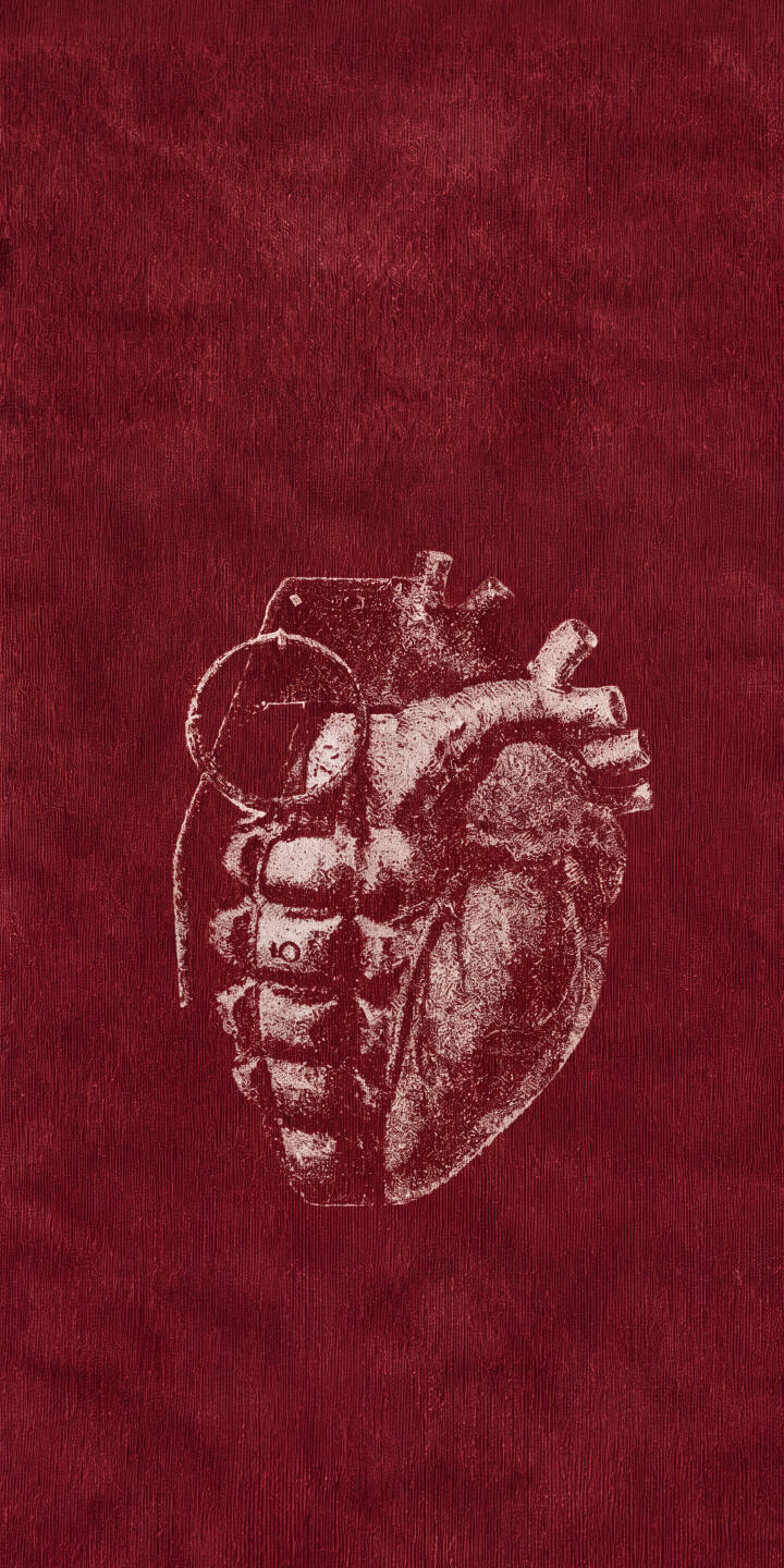 A powerful graphic of a human heart fusing with a hand grenade explodes in striking detail against a grunge red background in this 4K wallpaper, making it a symbolic wallpaper for iPhone and fans of iconic album art. | red iphone wallpaper mobile 4k wallpaper hd wallpaper grunge symbolic punk rock heart grenade green day american idiot A powerful graphic of a human heart fusing with a hand grenade explodes in striking detail against a grunge red background in this 4K wallpaper, making it a symbolic wallpaper for iPhone and fans of iconic album art.