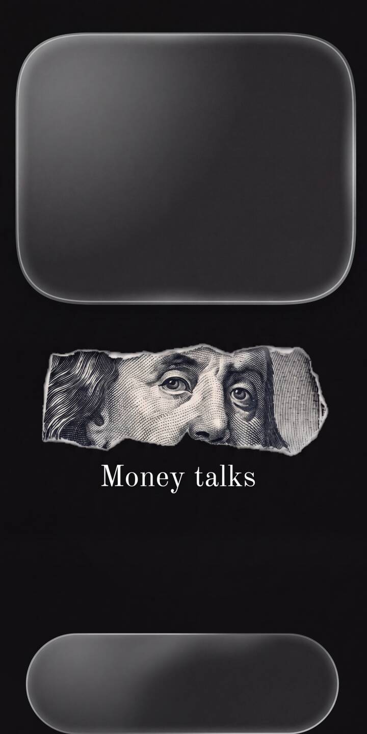 Benjamin Franklin's piercing gaze emerges from a torn hundred-dollar bill, accompanied by the bold 'Money talks' text, creating a powerful 4K wallpaper statement for your iPhone. This dark and evocative wallpaper is perfect for those who appreciate financial wisdom. | quote money currency iphone wallpaper mobile 4k wallpaper hd wallpaper dark aesthetic benjamin franklin dollar bill torn money Benjamin Franklin's piercing gaze emerges from a torn hundred-dollar bill, accompanied by the bold 'Money talks' text, creating a powerful 4K wallpaper statement for your iPhone. This dark and evocative wallpaper is perfect for those who appreciate financial wisdom.
