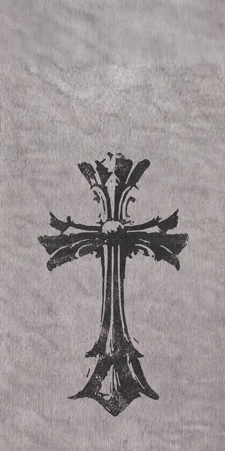 A striking black ornate cross, detailed with a distressed texture, stands out against a subtle grey background in this powerful 4K wallpaper — a captivating wallpaper perfect for personalizing your iPhone. | aesthetic dark cross gothic iphone minimalist wallpaper texture mobile 4k wallpaper hd wallpaper ornate A striking black ornate cross, detailed with a distressed texture, stands out against a subtle grey background in this powerful 4K wallpaper — a captivating wallpaper perfect for personalizing your iPhone.