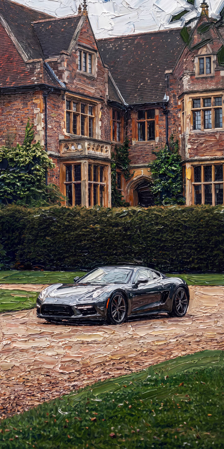 The rich, textured brushstrokes give this 4K wallpaper an exquisite oil painting effect, showcasing a sleek grey sports car parked elegantly before a stately brick mansion — a sophisticated wallpaper for iPhone users. | sports car iphone wallpaper oil painting mobile luxury car elegant 4k wallpaper hd wallpaper automotive mansion textured art The rich, textured brushstrokes give this 4K wallpaper an exquisite oil painting effect, showcasing a sleek grey sports car parked elegantly before a stately brick mansion — a sophisticated wallpaper for iPhone users.