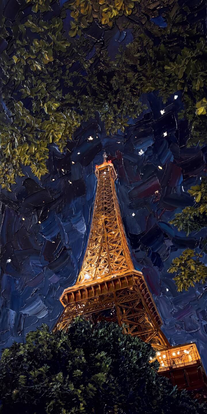 Starry brushstrokes paint a mesmerizing dark sky above the magnificently illuminated Eiffel Tower in this stunning 4K wallpaper, creating an artistic night view that is a perfect wallpaper for your iPhone. | aesthetic night iphone paris france wallpaper starry night mobile 4k wallpaper hd wallpaper painterly eiffel tower Starry brushstrokes paint a mesmerizing dark sky above the magnificently illuminated Eiffel Tower in this stunning 4K wallpaper, creating an artistic night view that is a perfect wallpaper for your iPhone.