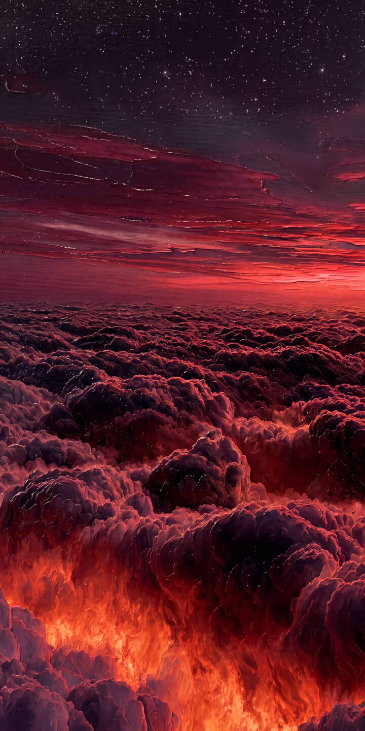 Fiery orange and deep crimson clouds churn like a vast, infernal sea across an ominous landscape in this striking 4K wallpaper. This captivating wallpaper for iPhone showcases a starlit dark sky contrasting the turbulent, hellish horizon, perfect for a bold look. | landscape iphone fantasy wallpaper mobile 4k wallpaper hd wallpaper starry sky red clouds inferno ethereal cosmic Fiery orange and deep crimson clouds churn like a vast, infernal sea across an ominous landscape in this striking 4K wallpaper. This captivating wallpaper for iPhone showcases a starlit dark sky contrasting the turbulent, hellish horizon, perfect for a bold look.