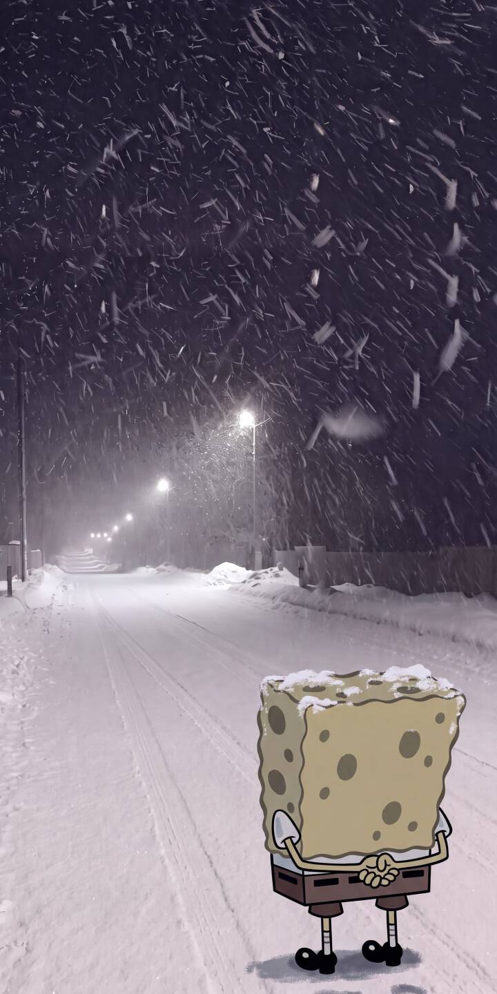 Heavy snowfall cascades over a hushed, lamp-lit street where Spongebob Squarepants stands, a dusting of snow on his head, in this atmospheric 4K wallpaper — a perfect winter backdrop for iPhone. | cartoon aesthetic spongebob night snow winter iphone wallpaper mobile spongebob squarepants 4k wallpaper hd wallpaper Heavy snowfall cascades over a hushed, lamp-lit street where Spongebob Squarepants stands, a dusting of snow on his head, in this atmospheric 4K wallpaper — a perfect winter backdrop for iPhone.