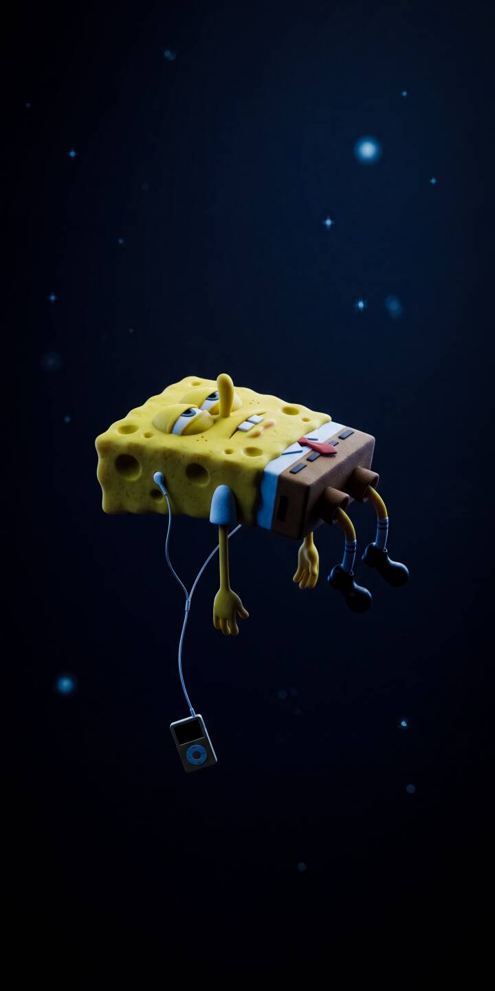 Spongebob Squarepants drifts in a serene, dark void, a dazed expression on his face as he listens to music on a vintage iPod in this striking 4K wallpaper. This atmospheric wallpaper is perfect for iPhone users seeking a unique and contemplative background. | cartoon aesthetic spongebob iphone wallpaper ipod mobile spongebob squarepants 4k wallpaper hd wallpaper dreamy 3d art Spongebob Squarepants drifts in a serene, dark void, a dazed expression on his face as he listens to music on a vintage iPod in this striking 4K wallpaper. This atmospheric wallpaper is perfect for iPhone users seeking a unique and contemplative background.