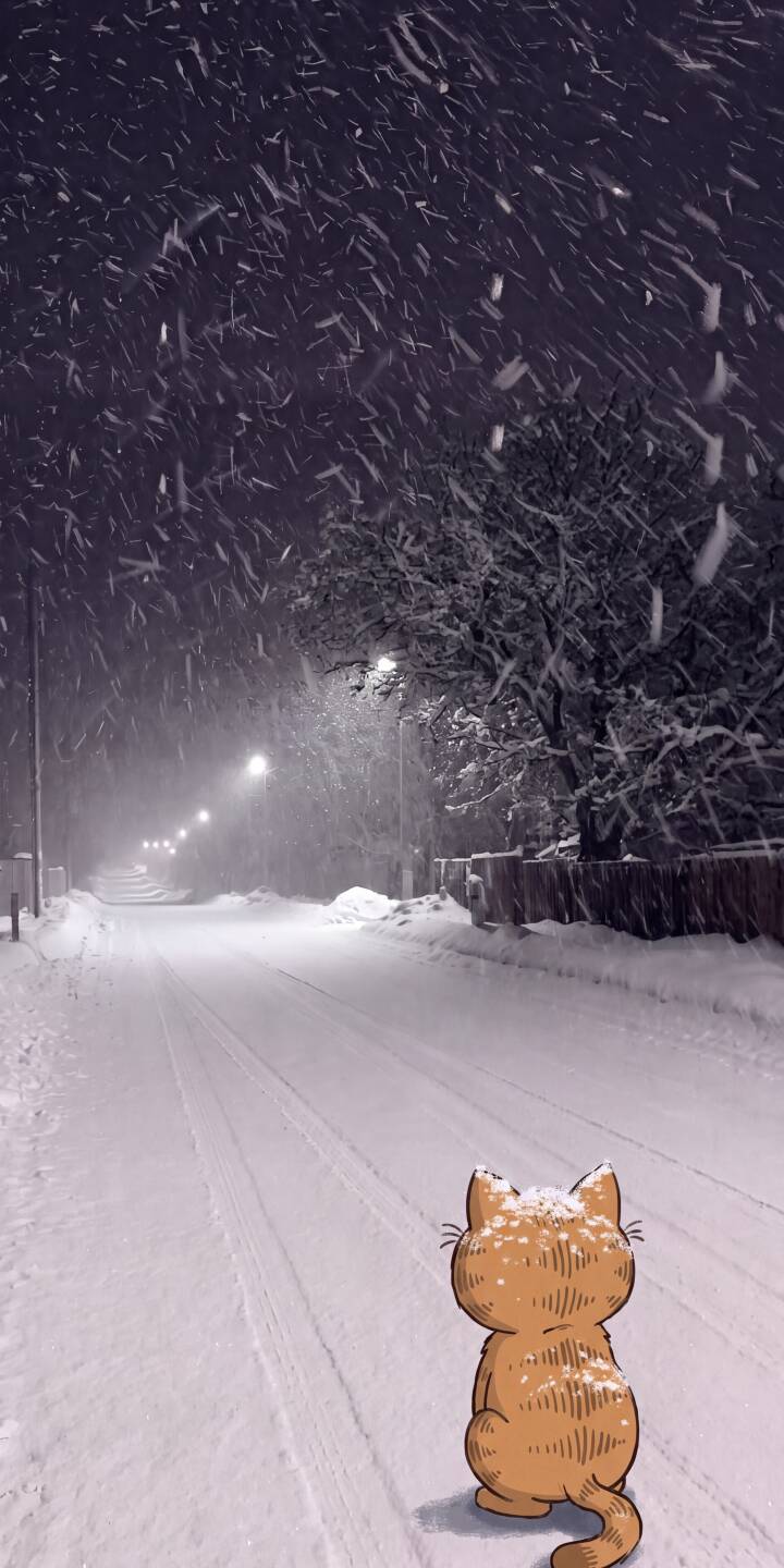 Heavy snowfall blankets a quiet street, creating a serene winter scene as a curious orange cat looks onward, its back dusted with flakes. This enchanting 4K wallpaper is a must-have iPhone wallpaper for tranquil moments. | aesthetic night cat snow winter iphone wallpaper mobile 4k wallpaper hd wallpaper cartoon cat orange cat Heavy snowfall blankets a quiet street, creating a serene winter scene as a curious orange cat looks onward, its back dusted with flakes. This enchanting 4K wallpaper is a must-have iPhone wallpaper for tranquil moments.