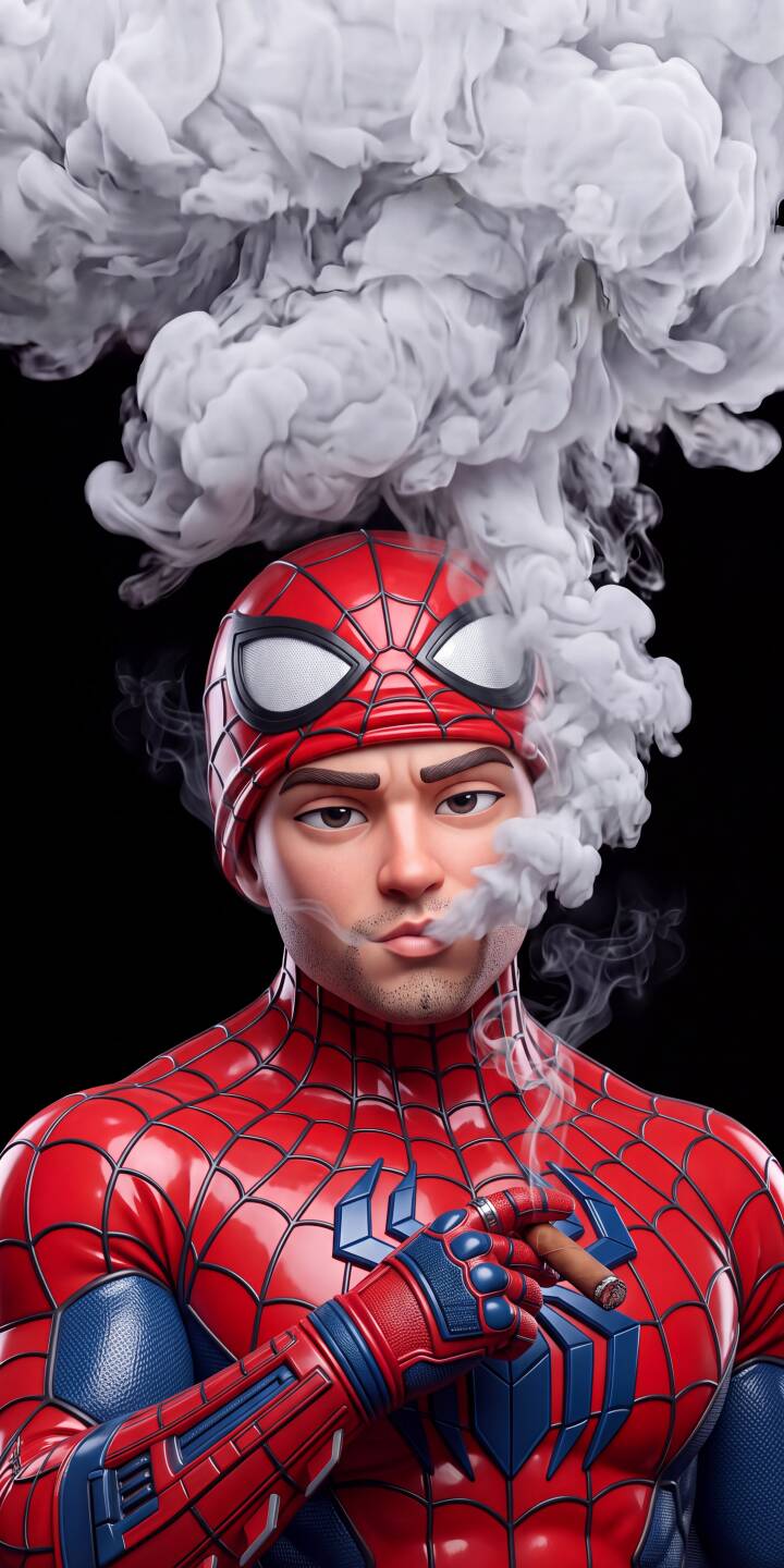 An intense plume of smoke billows above a gritted Spider-Man, who holds a lit cigar in his gloved hand while partially unmasked, making for a distinctive 4K wallpaper that's perfect for your iPhone. This unique wallpaper captures a gritty side of the beloved hero with a highly detailed suit and a serious expression. | superhero smoke cigar marvel iphone wallpaper peter parker mobile 4k wallpaper hd wallpaper gritty spider-man An intense plume of smoke billows above a gritted Spider-Man, who holds a lit cigar in his gloved hand while partially unmasked, making for a distinctive 4K wallpaper that's perfect for your iPhone. This unique wallpaper captures a gritty side of the beloved hero with a highly detailed suit and a serious expression.