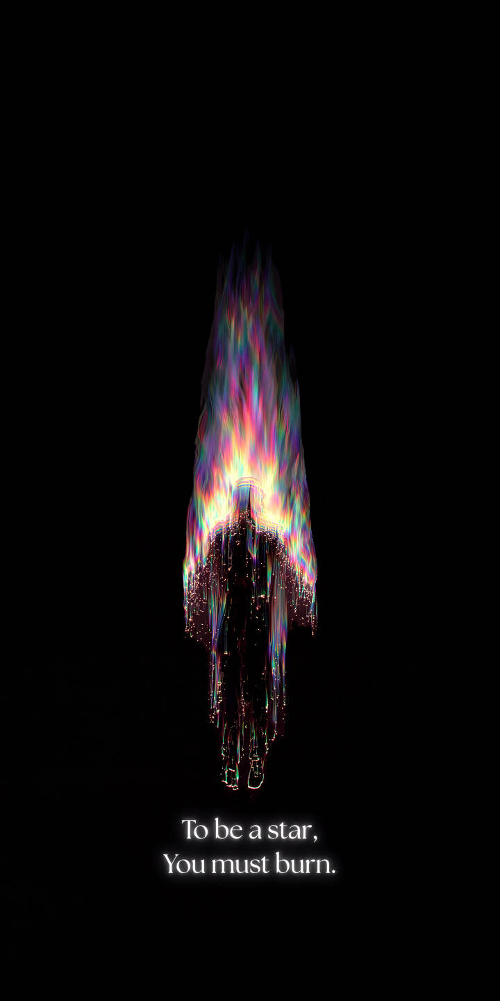 The abstract figure blazes with a captivating rainbow fire, illustrating the powerful quote "To be a star, You must burn" in this striking 4K wallpaper. This inspiring visual is a perfect, vibrant wallpaper for iPhone users seeking motivation and a touch of cosmic beauty. | rainbow iphone abstract wallpaper burning mobile 4k wallpaper hd wallpaper dark aesthetic cosmic inspirational star quote The abstract figure blazes with a captivating rainbow fire, illustrating the powerful quote "To be a star, You must burn" in this striking 4K wallpaper. This inspiring visual is a perfect, vibrant wallpaper for iPhone users seeking motivation and a touch of cosmic beauty.