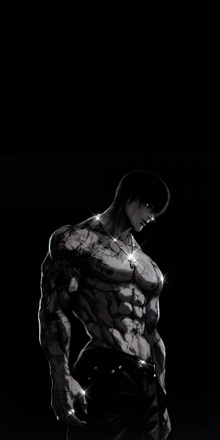 Sparkling silver glimmers on this character's necklace and rings, perfectly highlighting the intricately textured, muscular physique in this striking 4K aesthetic wallpaper. This powerful monochromatic wallpaper, complete with glowing eyes, is an ideal choice for iPhone fans of the series. | anime iphone wallpaper grayscale mobile 4k wallpaper hd wallpaper jewelry dark aesthetic glowing eyes cracked skin muscular man Sparkling silver glimmers on this character's necklace and rings, perfectly highlighting the intricately textured, muscular physique in this striking 4K aesthetic wallpaper. This powerful monochromatic wallpaper, complete with glowing eyes, is an ideal choice for iPhone fans of the series.