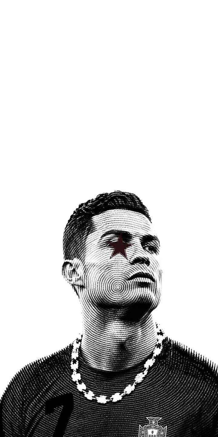 A striking red star marks Cristiano Ronaldo's eye, rendered in an intricate spiral etching art style for this intense 4K wallpaper. This captivating portrait, featuring his Portugal jersey and signature chain, makes an exceptional wallpaper for iPhone screens. | football star iphone soccer wallpaper cr7 cristiano ronaldo artistic mobile 4k wallpaper hd wallpaper monochrome A striking red star marks Cristiano Ronaldo's eye, rendered in an intricate spiral etching art style for this intense 4K wallpaper. This captivating portrait, featuring his Portugal jersey and signature chain, makes an exceptional wallpaper for iPhone screens.