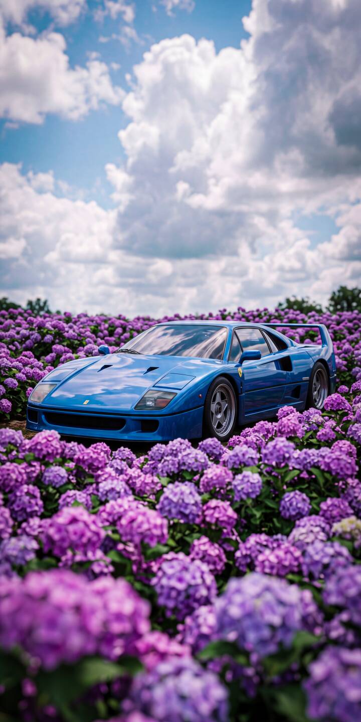 A striking blue Ferrari F40 rests elegantly amidst a lush field of vibrant purple flowers, creating a luxurious 4K wallpaper that captures a serene, colorful scene. This beautiful composition offers an exquisite mobile wallpaper for your iPhone, showcasing both classic automotive design and nature's splendor. | iphone ferrari f40 supercar wallpaper mobile blue car ferrari f40 4k wallpaper hd wallpaper classic car purple flowers A striking blue Ferrari F40 rests elegantly amidst a lush field of vibrant purple flowers, creating a luxurious 4K wallpaper that captures a serene, colorful scene. This beautiful composition offers an exquisite mobile wallpaper for your iPhone, showcasing both classic automotive design and nature's splendor.
