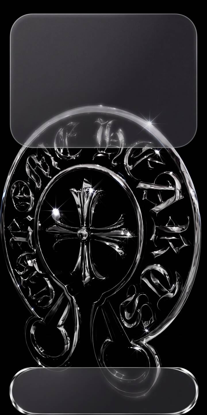 The glistening silver finish of the ornate emblem shines brilliantly against the deep black background in this sleek 4K wallpaper, creating a luxurious and dark aesthetic that's a must-have wallpaper for iPhone. | aesthetic dark cross logo silver iphone wallpaper chrome hearts mobile 4k wallpaper hd wallpaper glossy The glistening silver finish of the ornate emblem shines brilliantly against the deep black background in this sleek 4K wallpaper, creating a luxurious and dark aesthetic that's a must-have wallpaper for iPhone.