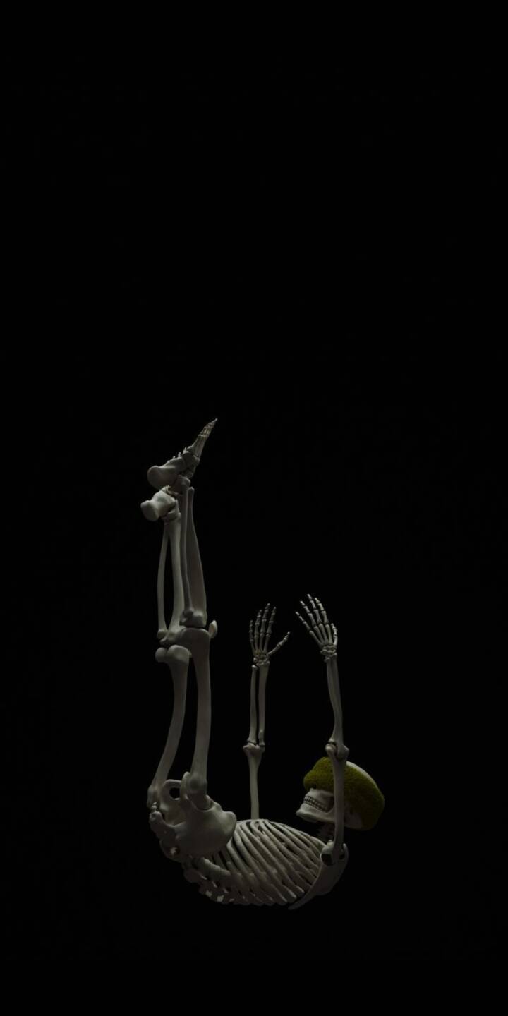 A whimsical skeleton, balancing on its head with one leg playfully raised and a vibrant green hat, creates a unique contrast against the dark minimalist background in this striking 4K wallpaper — a must-have wallpaper for iPhone fans of the series. | dark A whimsical skeleton, balancing on its head with one leg playfully raised and a vibrant green hat, creates a unique contrast against the dark minimalist background in this striking 4K wallpaper — a must-have wallpaper for iPhone fans of the series.