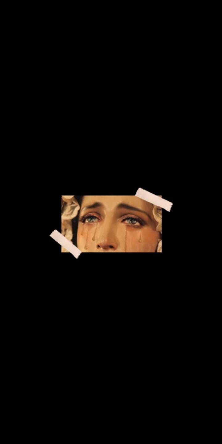 Tears stream down eyes in this emotive classical painting, framed by two strips of tape on a stark black background. This deeply moving 4K wallpaper offers a powerful artistic statement for your iPhone. | art Tears stream down eyes in this emotive classical painting, framed by two strips of tape on a stark black background. This deeply moving 4K wallpaper offers a powerful artistic statement for your iPhone.