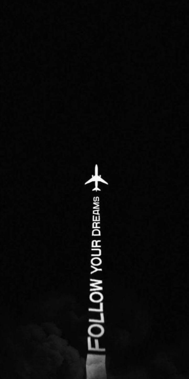 A stark white airplane ascends, leaving behind a profound vertical trail of text that reads "FOLLOW YOUR DREAMS" against a deep black void, creating an intensely motivational 4K wallpaper for iPhone. This minimalist wallpaper visually champions ambition and personal journey. | art A stark white airplane ascends, leaving behind a profound vertical trail of text that reads "FOLLOW YOUR DREAMS" against a deep black void, creating an intensely motivational 4K wallpaper for iPhone. This minimalist wallpaper visually champions ambition and personal journey.