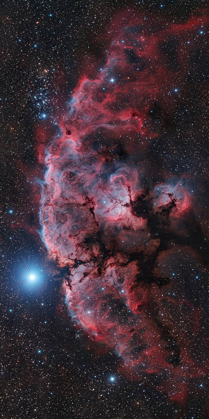 Swirls of luminous crimson and deep blue cosmic gas stretch across a dazzling field of stars in this breathtaking 4K nebula wallpaper, making it an awe-inspiring wallpaper for iPhone. | aesthetic red space nebula iphone stars wallpaper mobile 4k wallpaper hd wallpaper celestial cosmos Swirls of luminous crimson and deep blue cosmic gas stretch across a dazzling field of stars in this breathtaking 4K nebula wallpaper, making it an awe-inspiring wallpaper for iPhone.