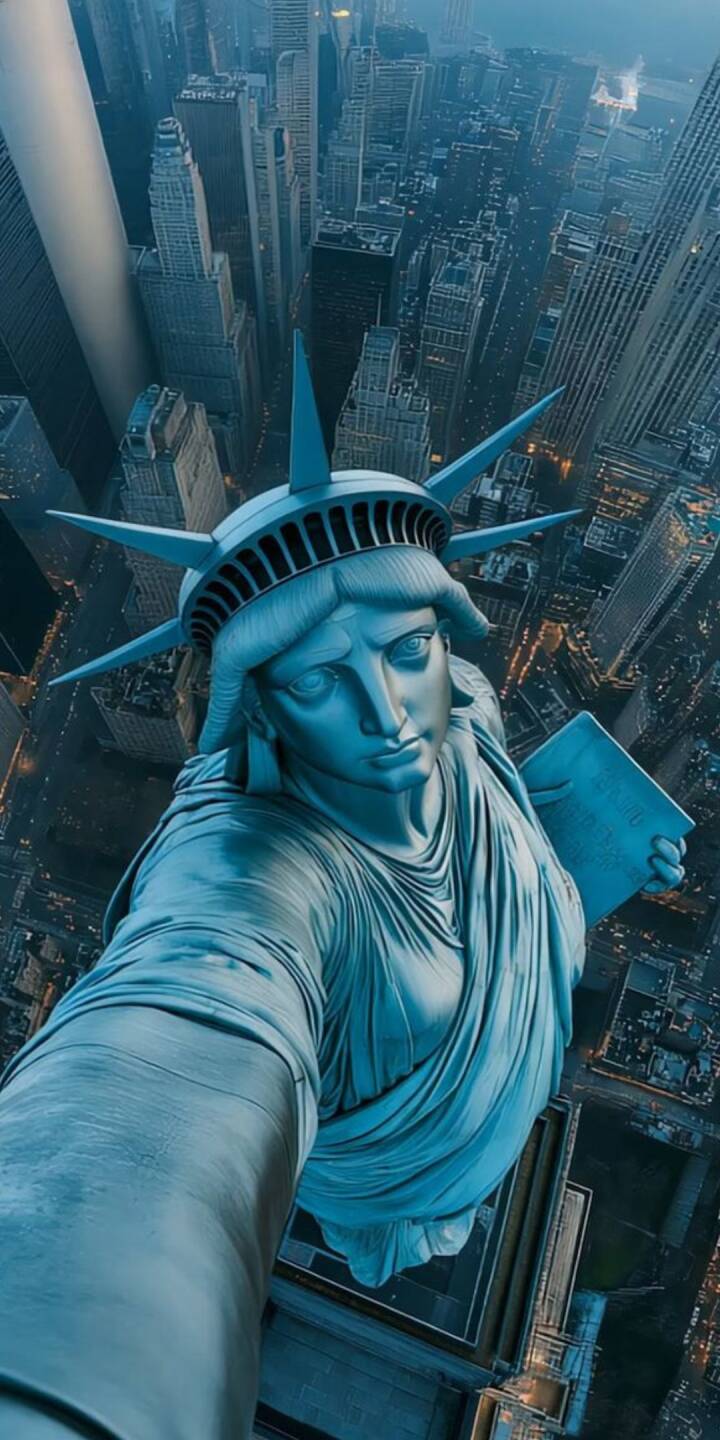 An awe-inspiring aerial perspective captures the majestic Statue of Liberty from above, its iconic teal form contrasting with the intricate grid of New York City skyscrapers below, creating a powerful 4K wallpaper perfect for your iPhone. This dramatic overhead wallpaper offers a unique viewpoint of Lady Liberty surveying the bustling metropolis. | new york city An awe-inspiring aerial perspective captures the majestic Statue of Liberty from above, its iconic teal form contrasting with the intricate grid of New York City skyscrapers below, creating a powerful 4K wallpaper perfect for your iPhone. This dramatic overhead wallpaper offers a unique viewpoint of Lady Liberty surveying the bustling metropolis.