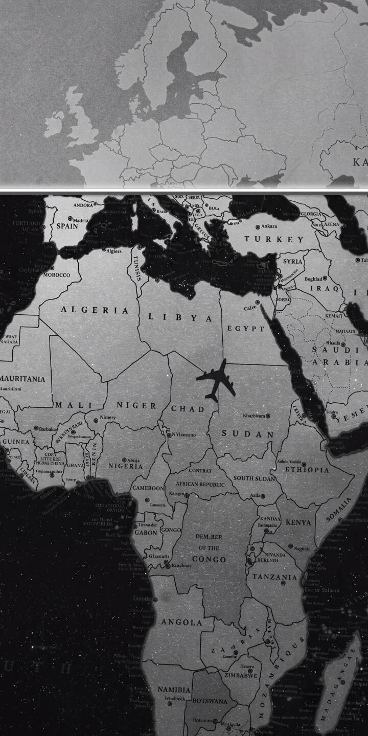 A sleek silhouette of an airplane elegantly traverses the detailed grayscale political map of Europe and Africa in this captivating 4K wallpaper. This stunning monochrome map wallpaper, featuring crisp country borders and a subtle textured background, is an ideal choice for any iPhone screen. | map iphone airplane wallpaper grayscale mobile 4k wallpaper hd wallpaper world map africa map europe map political map A sleek silhouette of an airplane elegantly traverses the detailed grayscale political map of Europe and Africa in this captivating 4K wallpaper. This stunning monochrome map wallpaper, featuring crisp country borders and a subtle textured background, is an ideal choice for any iPhone screen.
