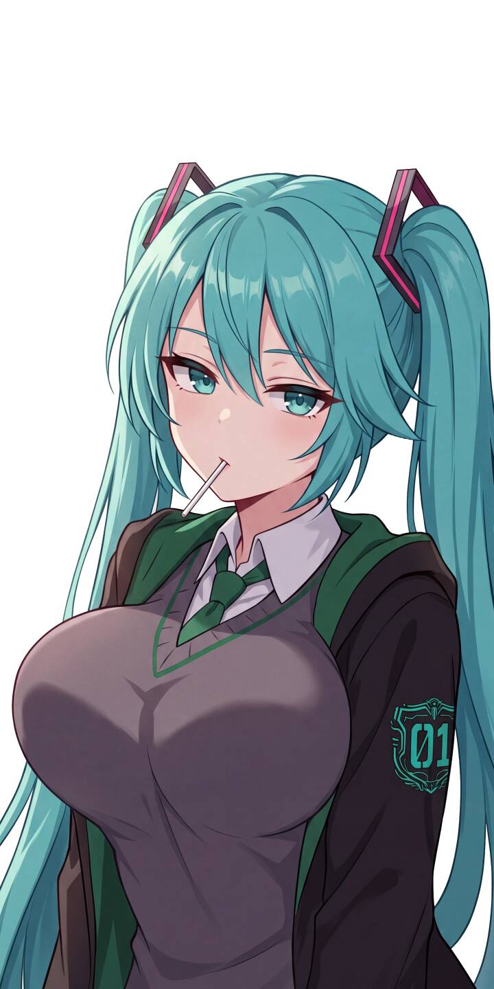 With a playful smirk and lollipop, Hatsune Miku sports a striking school uniform with a '01' emblem in this vibrant 4K wallpaper. It's an essential anime wallpaper for iPhone users seeking a blend of cool and cute. | lollipop anime iphone wallpaper anime girl mobile hatsune miku vocaloid 4k wallpaper hd wallpaper miku school uniform With a playful smirk and lollipop, Hatsune Miku sports a striking school uniform with a '01' emblem in this vibrant 4K wallpaper. It's an essential anime wallpaper for iPhone users seeking a blend of cool and cute.
