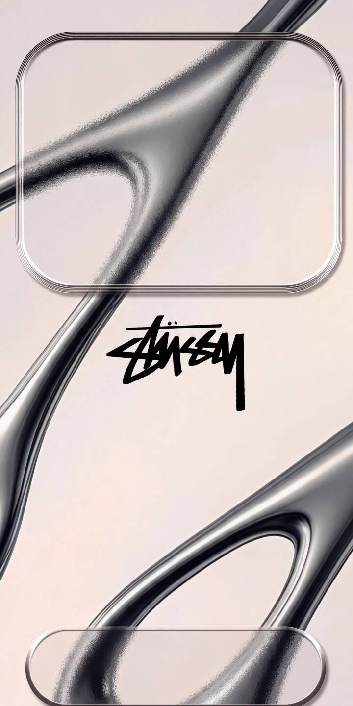 Curved, chrome-like abstract forms create a dynamic backdrop for the bold Stüssy logo in this modern 4K wallpaper, making it a perfect aesthetic wallpaper for your iPhone. | aesthetic chrome iphone abstract wallpaper mobile fluid 4k wallpaper hd wallpaper streetwear stussy stussy logo Curved, chrome-like abstract forms create a dynamic backdrop for the bold Stüssy logo in this modern 4K wallpaper, making it a perfect aesthetic wallpaper for your iPhone.