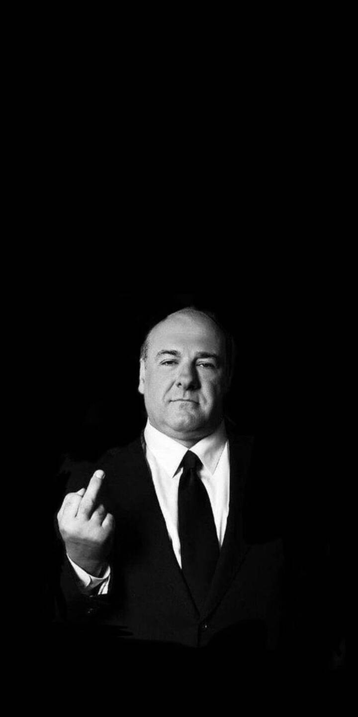 Tony Soprano delivers an unmistakable gesture with a dead serious expression in this stark black and white 4K wallpaper, making it an iconic and bold iPhone wallpaper choice. | artist Tony Soprano delivers an unmistakable gesture with a dead serious expression in this stark black and white 4K wallpaper, making it an iconic and bold iPhone wallpaper choice.