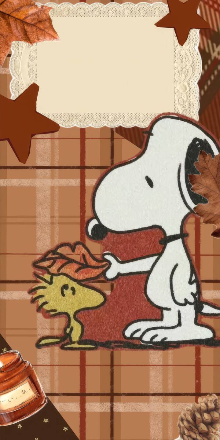 Snoopy tenderly offers Woodstock a vibrant autumn leaf set against a warm plaid background in this charming 4K wallpaper. This delightful Peanuts wallpaper for iPhone captures the cozy essence of fall with warm hues and rustic accents like a burning candle and a pinecone. | plaid fall iphone autumn snoopy cozy wallpaper mobile peanuts 4k wallpaper hd wallpaper woodstock Snoopy tenderly offers Woodstock a vibrant autumn leaf set against a warm plaid background in this charming 4K wallpaper. This delightful Peanuts wallpaper for iPhone captures the cozy essence of fall with warm hues and rustic accents like a burning candle and a pinecone.