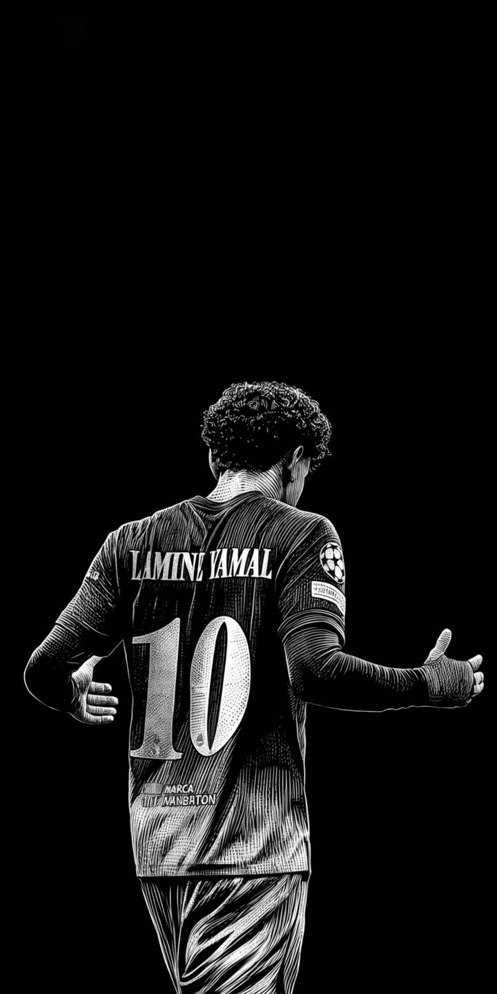 The striking engraving style highlights Lamine Yamal's iconic number 10 jersey against a deep black background in this detailed 4K wallpaper, perfect for iPhone users seeking a unique football wallpaper. | football athlete iphone soccer barcelona wallpaper black and white lamine yamal mobile 4k wallpaper hd wallpaper engraving The striking engraving style highlights Lamine Yamal's iconic number 10 jersey against a deep black background in this detailed 4K wallpaper, perfect for iPhone users seeking a unique football wallpaper.