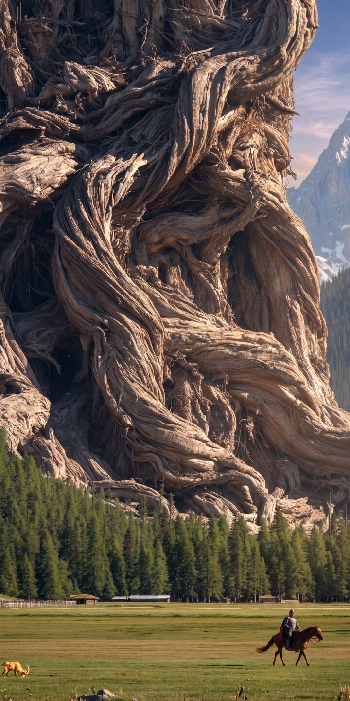 Massive, twisting roots of an ancient tree dominate the landscape, overlooking a lush green meadow where a solitary rider journeys across, creating a fantasy scene in this stunning 4K wallpaper. This captivating wallpaper is perfect for personalizing your iPhone. | iphone nature wallpaper mobile 4k wallpaper hd wallpaper epic fantasy landscape horse rider ancient tree mystical roots colossal tree Massive, twisting roots of an ancient tree dominate the landscape, overlooking a lush green meadow where a solitary rider journeys across, creating a fantasy scene in this stunning 4K wallpaper. This captivating wallpaper is perfect for personalizing your iPhone.