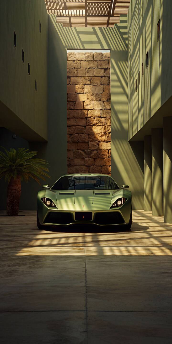 Dappled sunlight casts intricate shadows over a sleek green supercar, parked elegantly against a rustic stone wall in this stunning 4K wallpaper. This captivating wallpaper is perfect for iPhone users who appreciate automotive design. | aesthetic sports car iphone supercar wallpaper mobile luxury car sunlight green car 4k wallpaper hd wallpaper automotive Dappled sunlight casts intricate shadows over a sleek green supercar, parked elegantly against a rustic stone wall in this stunning 4K wallpaper. This captivating wallpaper is perfect for iPhone users who appreciate automotive design.