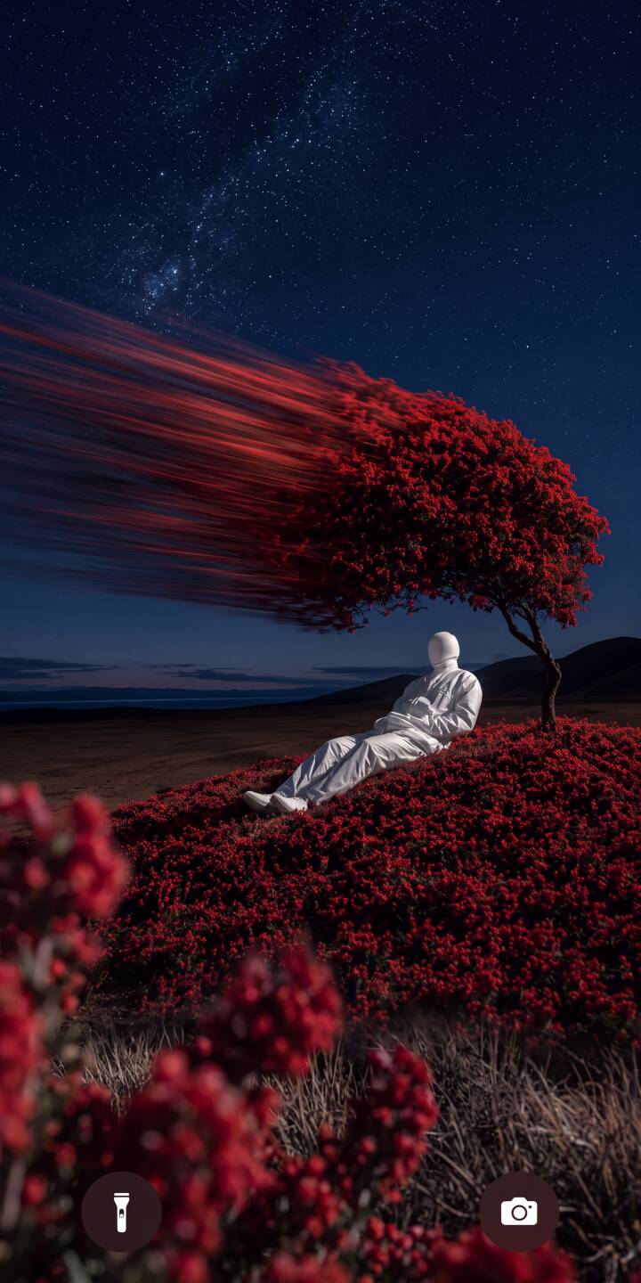 Striking red leaves stretch dynamically from a surreal, windswept tree, under which a faceless figure in a white suit rests peacefully against a mesmerizing starry night, forming an exquisite 4K wallpaper. This captivating landscape, full of mystery and vibrant contrast, is a unique wallpaper for iPhone users seeking depth and wonder. | landscape iphone wallpaper vibrant starry night mobile 4k wallpaper hd wallpaper surreal mysterious faceless figure red tree Striking red leaves stretch dynamically from a surreal, windswept tree, under which a faceless figure in a white suit rests peacefully against a mesmerizing starry night, forming an exquisite 4K wallpaper. This captivating landscape, full of mystery and vibrant contrast, is a unique wallpaper for iPhone users seeking depth and wonder.
