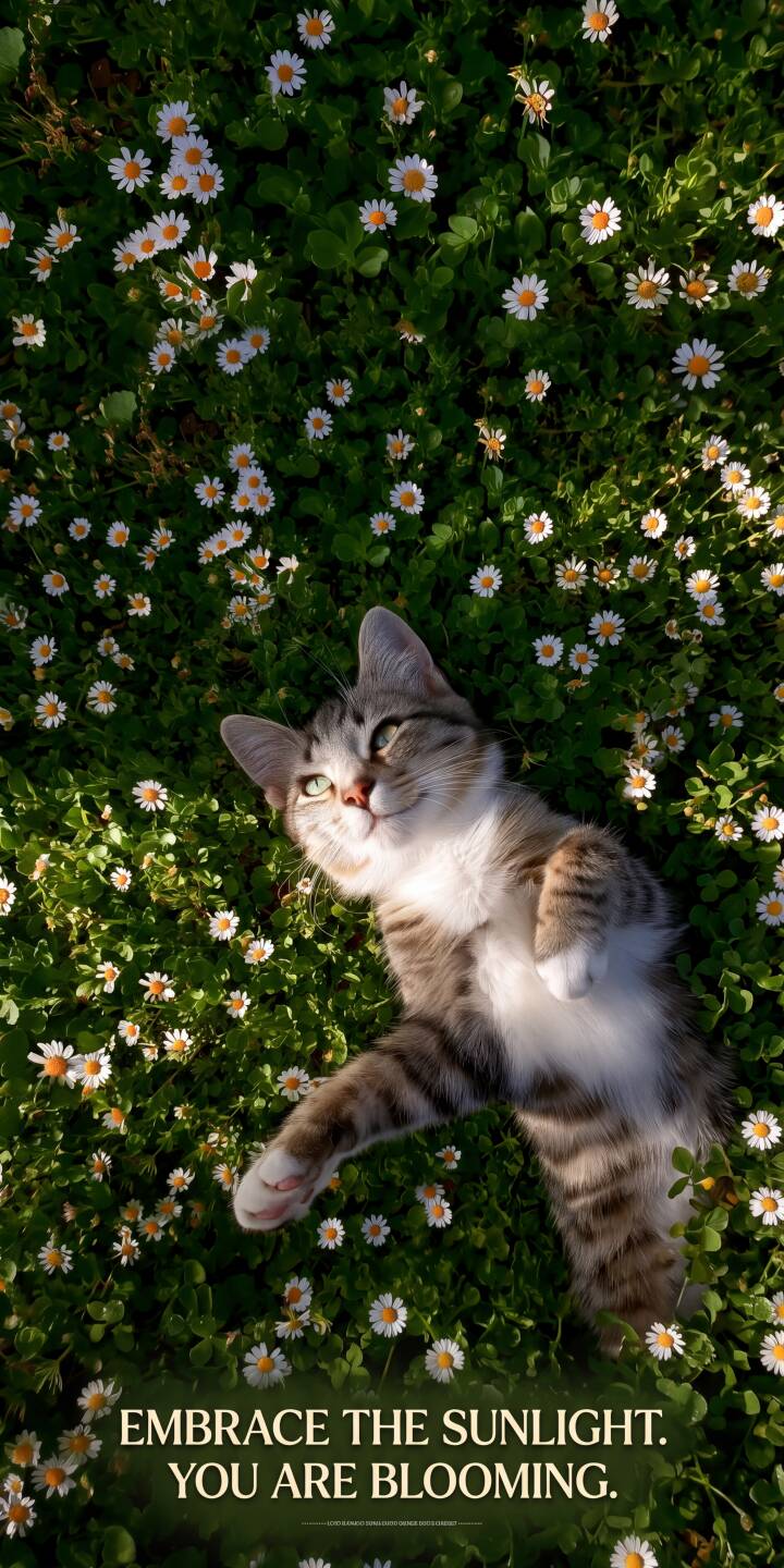 A content tabby cat sprawls playfully on its back in a vibrant field of sun-kissed white daisies, its light green eyes gazing upwards in this charming 4K wallpaper. This delightful wallpaper, perfect for iPhone, captures a moment of pure relaxation and joy under the sun. | cat cute iphone nature wallpaper kitten mobile sunny 4k wallpaper hd wallpaper daisies tabby cat A content tabby cat sprawls playfully on its back in a vibrant field of sun-kissed white daisies, its light green eyes gazing upwards in this charming 4K wallpaper. This delightful wallpaper, perfect for iPhone, captures a moment of pure relaxation and joy under the sun.