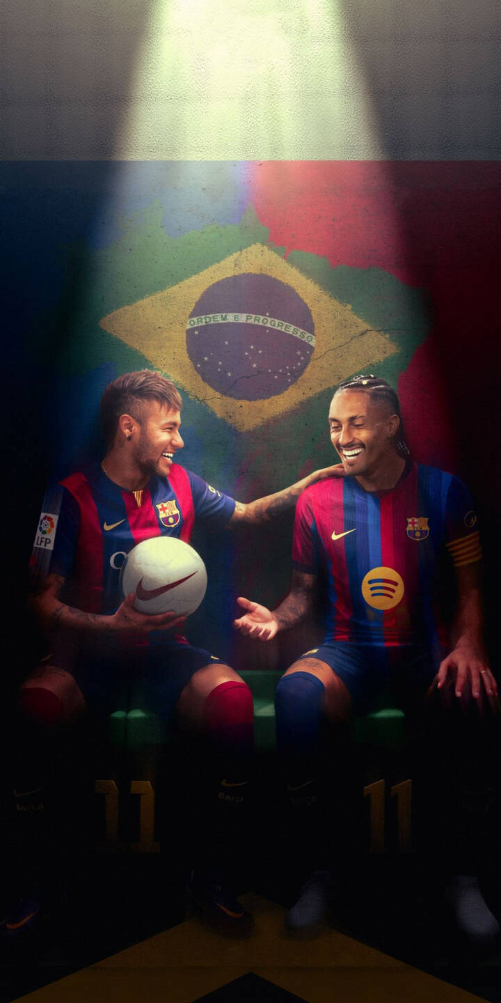 A warm spotlight illuminates Neymar Jr. and Ronaldinho, both sharing a joyful laugh while in their iconic FC Barcelona kits, set against a distressed Brazilian flag backdrop. This 4K football legend wallpaper is perfect for any iPhone, capturing a moment of pure footballing camaraderie. | football iphone barcelona wallpaper brazil neymar vibrant ronaldinho legends mobile 4k wallpaper hd wallpaper A warm spotlight illuminates Neymar Jr. and Ronaldinho, both sharing a joyful laugh while in their iconic FC Barcelona kits, set against a distressed Brazilian flag backdrop. This 4K football legend wallpaper is perfect for any iPhone, capturing a moment of pure footballing camaraderie.