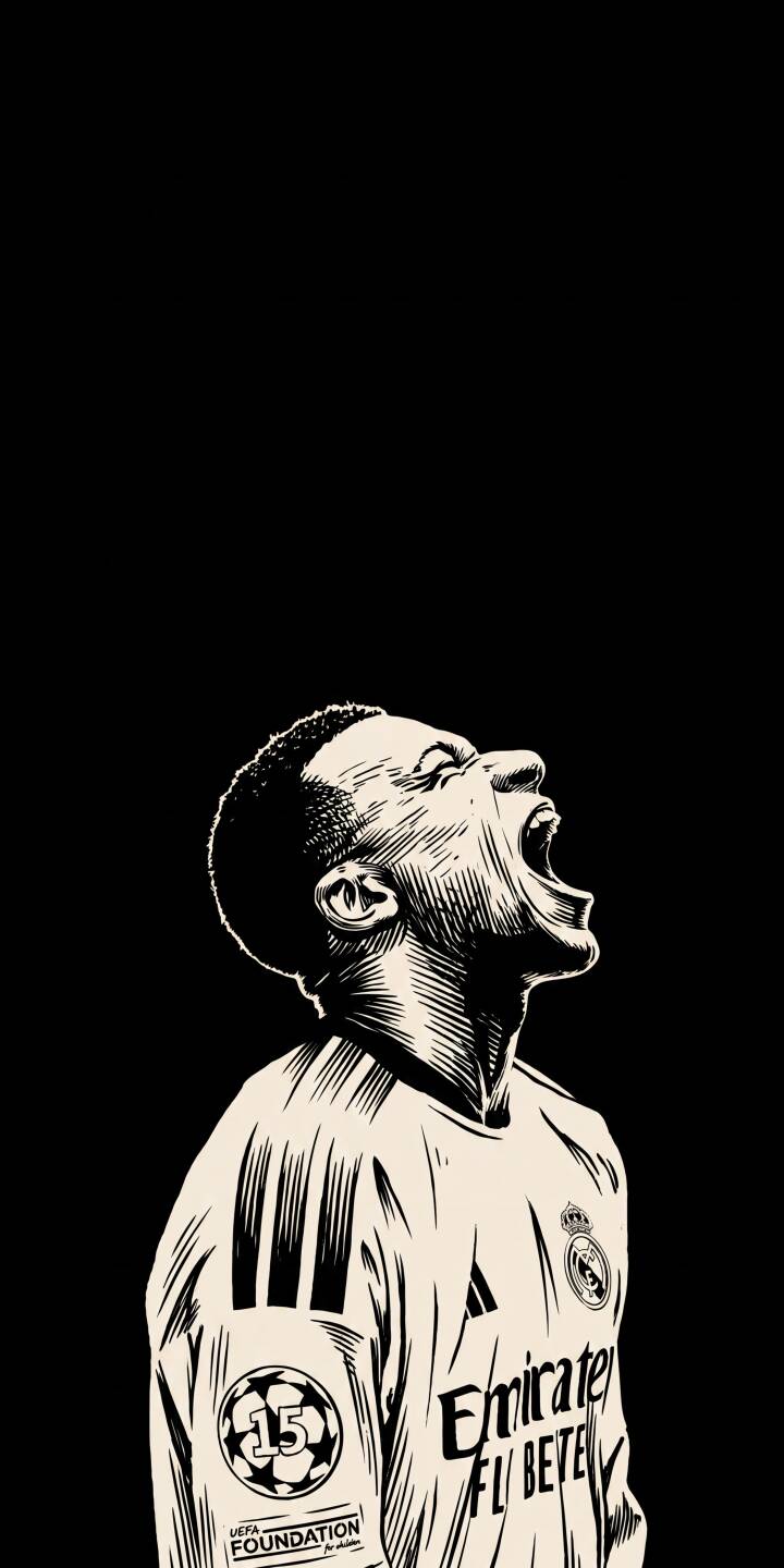 Vinicius Junior's powerful, open-mouthed scream of celebration dominates this striking monochrome 4K wallpaper, perfectly capturing his passion in a Real Madrid jersey for your iPhone. This dynamic wallpaper is a must-have for fans looking for a vibrant display. | football illustration celebration iphone soccer real madrid wallpaper vinicius junior mobile 4k wallpaper hd wallpaper vini jr Vinicius Junior's powerful, open-mouthed scream of celebration dominates this striking monochrome 4K wallpaper, perfectly capturing his passion in a Real Madrid jersey for your iPhone. This dynamic wallpaper is a must-have for fans looking for a vibrant display.