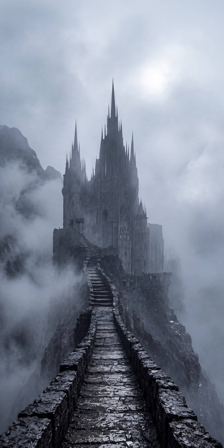 Jagged spires of a massive gothic castle pierce through swirling mist, creating a breathtaking and ominous 4K wallpaper perfect for your iPhone. This atmospheric castle wallpaper captivates with its dark fantasy mood and intricate stonework details. | mountain architecture gothic castle iphone fantasy wallpaper mist mobile 4k wallpaper hd wallpaper eerie Jagged spires of a massive gothic castle pierce through swirling mist, creating a breathtaking and ominous 4K wallpaper perfect for your iPhone. This atmospheric castle wallpaper captivates with its dark fantasy mood and intricate stonework details.