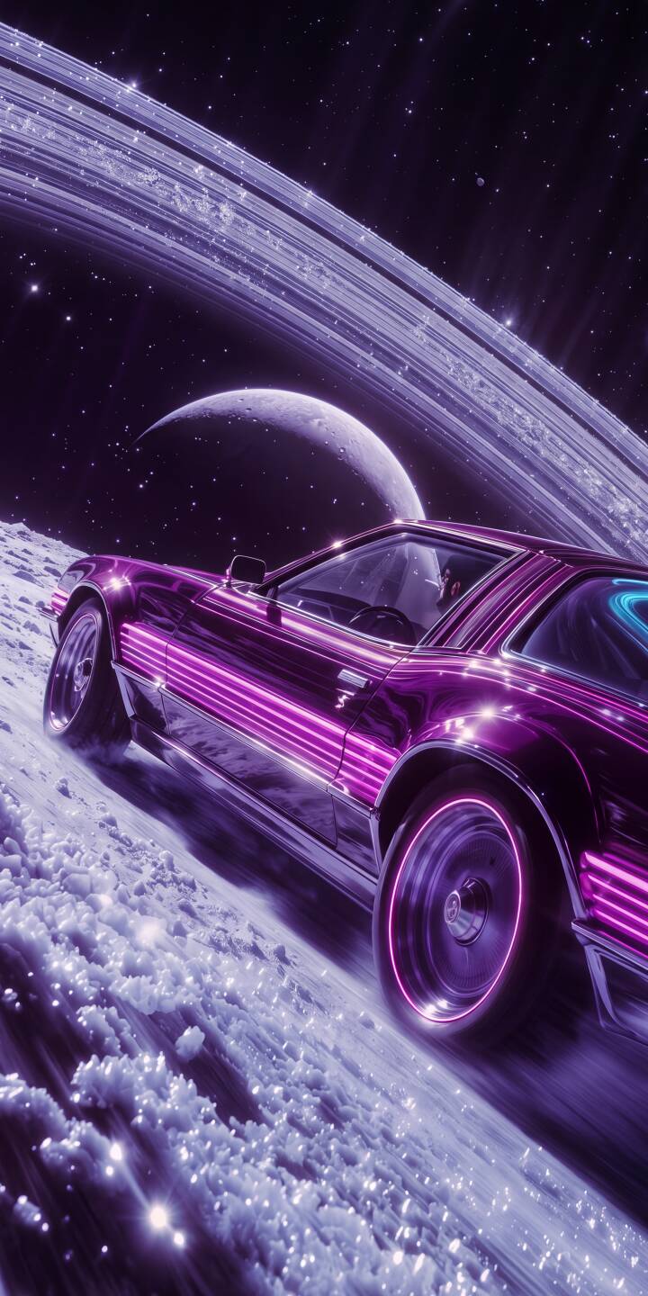Neon pink lights illuminate the sleek purple Corvette as it cruises across a sparkling, icy moon surface under the majestic gaze of a ringed planet, creating a stunning 4K wallpaper. This mesmerizing retro-futuristic scene is the perfect wallpaper for iPhone users seeking a unique and vibrant aesthetic. | aesthetic neon space iphone synthwave wallpaper corvette mobile purple car 4k wallpaper hd wallpaper retro car Neon pink lights illuminate the sleek purple Corvette as it cruises across a sparkling, icy moon surface under the majestic gaze of a ringed planet, creating a stunning 4K wallpaper. This mesmerizing retro-futuristic scene is the perfect wallpaper for iPhone users seeking a unique and vibrant aesthetic.