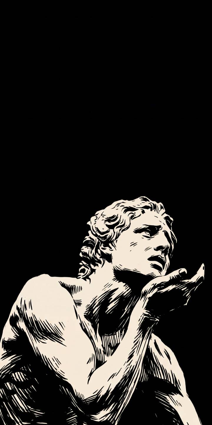 The strong chiaroscuro effect highlights the intricate details and pensive expression of this classical marble statue, set against a deep black background, making it an epic 4K wallpaper. This stunning art wallpaper is perfect for enhancing your iPhone's aesthetic with a touch of timeless elegance. | aesthetic sculpture statue iphone minimalist wallpaper mobile 4k wallpaper hd wallpaper monochrome dark academia classical art The strong chiaroscuro effect highlights the intricate details and pensive expression of this classical marble statue, set against a deep black background, making it an epic 4K wallpaper. This stunning art wallpaper is perfect for enhancing your iPhone's aesthetic with a touch of timeless elegance.