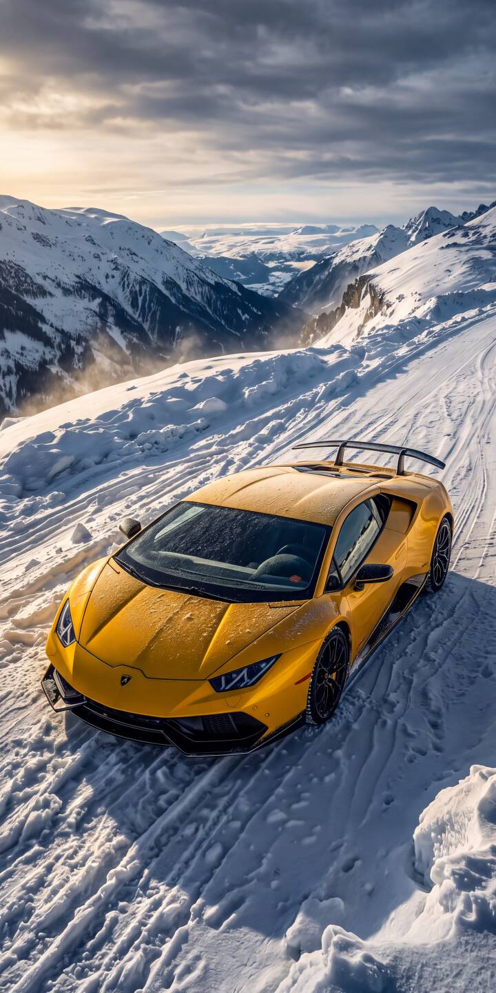 Golden light illuminates a striking yellow Lamborghini Huracan, poised dynamically on a snowy mountain road. This 4K wallpaper captures the supercar's elegant power amidst a breathtaking winter landscape, an essential wallpaper for iPhone enthusiasts. | winter snowy iphone lamborghini huracan supercar mountains wallpaper mobile 4k wallpaper hd wallpaper automotive Golden light illuminates a striking yellow Lamborghini Huracan, poised dynamically on a snowy mountain road. This 4K wallpaper captures the supercar's elegant power amidst a breathtaking winter landscape, an essential wallpaper for iPhone enthusiasts.
