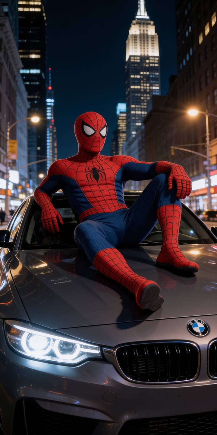 Spider-Man casually lounges on a sleek car hood with glowing headlights, set against the iconic New York City skyline at night in this stunning 4K wallpaper. This dynamic visual is an essential Spider-Man wallpaper for your iPhone. | car city night superhero new york marvel spiderman iphone wallpaper mobile 4k wallpaper hd wallpaper Spider-Man casually lounges on a sleek car hood with glowing headlights, set against the iconic New York City skyline at night in this stunning 4K wallpaper. This dynamic visual is an essential Spider-Man wallpaper for your iPhone.
