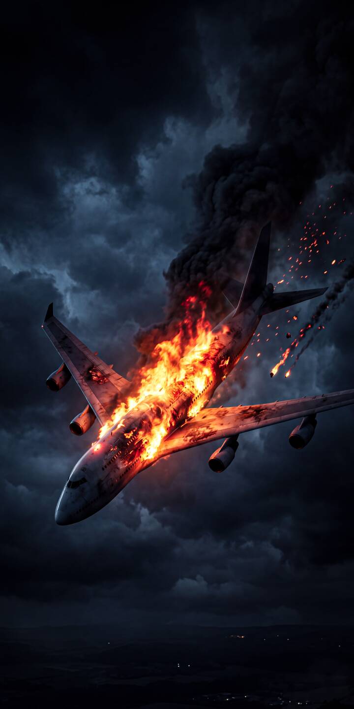 Intense flames engulf the fuselage of a crashing airplane, painting a terrifying scene against a backdrop of ominous storm clouds in this dramatic 4K wallpaper. This epic image, featuring thick black smoke and scattered sparks, is a powerful choice for an iPhone wallpaper. | dark fire smoke iphone airplane wallpaper burning mobile 4k wallpaper hd wallpaper dramatic plane crash Intense flames engulf the fuselage of a crashing airplane, painting a terrifying scene against a backdrop of ominous storm clouds in this dramatic 4K wallpaper. This epic image, featuring thick black smoke and scattered sparks, is a powerful choice for an iPhone wallpaper.