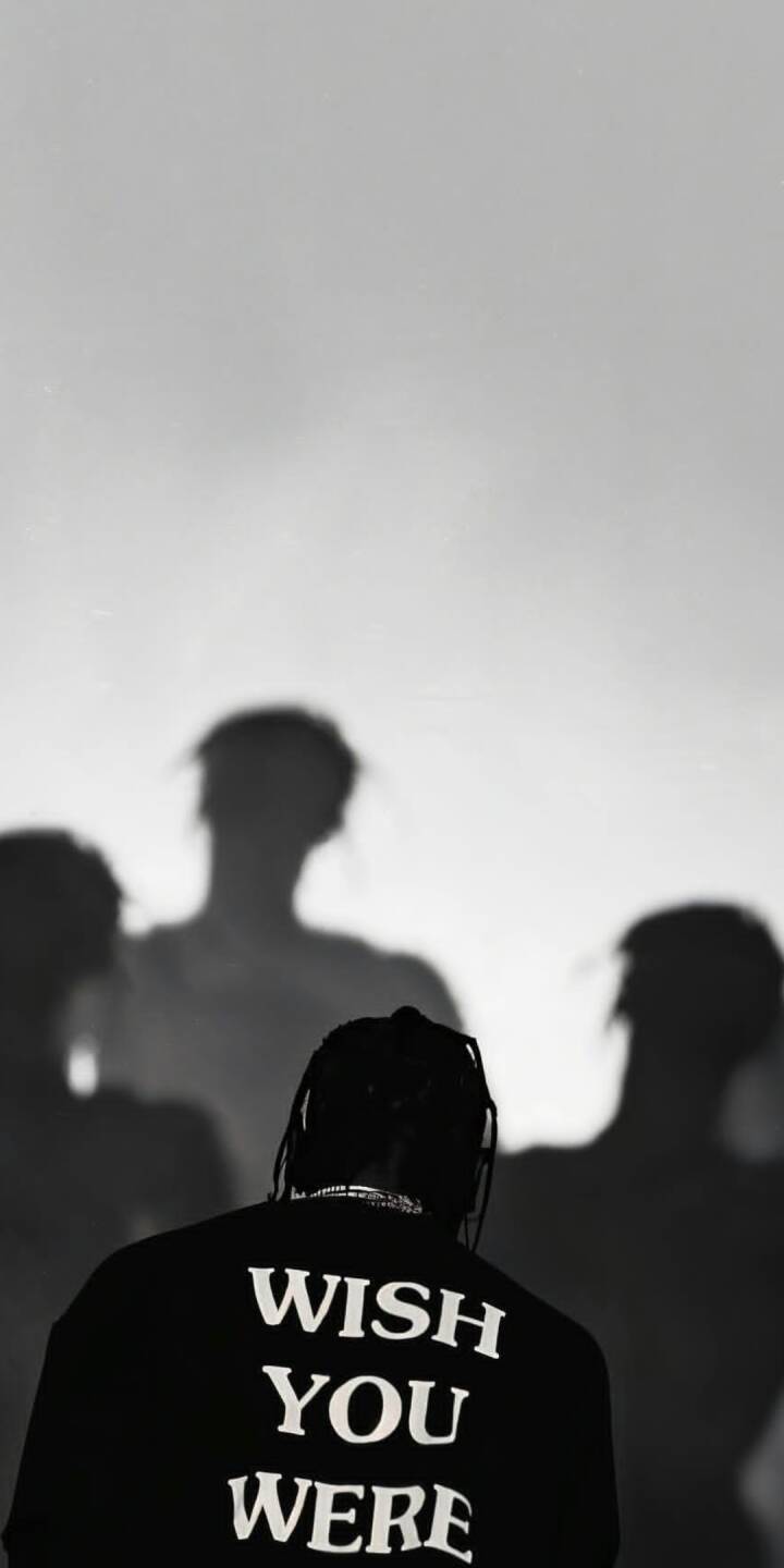 The distinct 'WISH YOU WERE' text boldly adorns Travis Scott's shirt, seen from a behind-the-stage perspective. This moody monochrome 4K wallpaper captures the artist's iconic presence and is perfect for personalizing your iPhone. | artist The distinct 'WISH YOU WERE' text boldly adorns Travis Scott's shirt, seen from a behind-the-stage perspective. This moody monochrome 4K wallpaper captures the artist's iconic presence and is perfect for personalizing your iPhone.