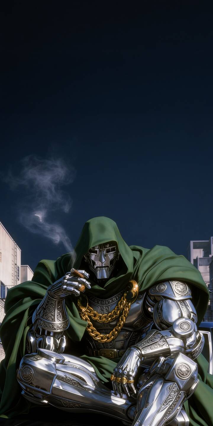 Wisps of cigar smoke curl upwards as Doctor Doom, adorned with a regal gold chain and intricate silver armor, poses with supreme confidence in this striking 4K wallpaper. This impressive Marvel supervillain wallpaper is an essential download for any iPhone fan looking to upgrade their mobile screen. | cigar marvel iphone villain wallpaper doctor doom mobile comic art metallic 4k wallpaper hd wallpaper supervillain Wisps of cigar smoke curl upwards as Doctor Doom, adorned with a regal gold chain and intricate silver armor, poses with supreme confidence in this striking 4K wallpaper. This impressive Marvel supervillain wallpaper is an essential download for any iPhone fan looking to upgrade their mobile screen.