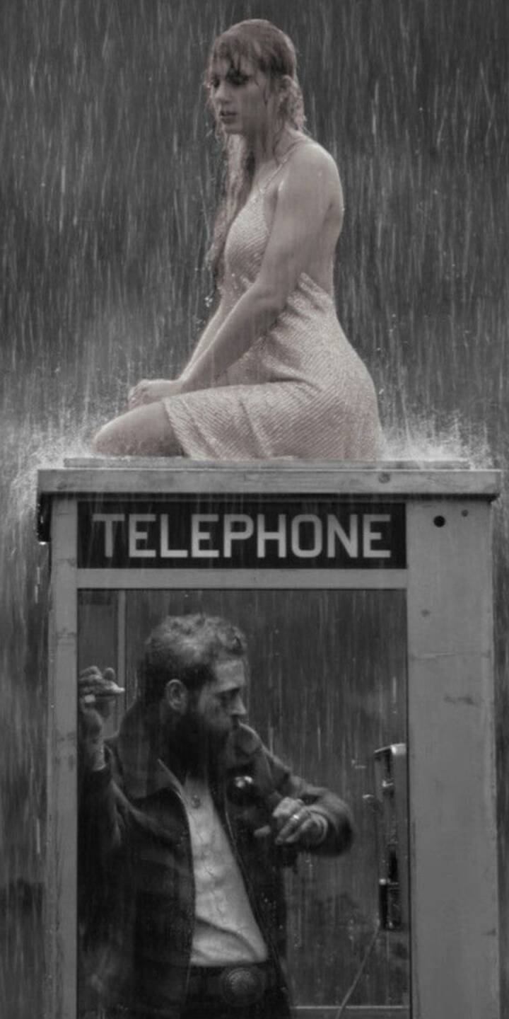 Taylor Swift, drenched and vulnerable, kneels atop a telephone booth in this evocative black and white 4K wallpaper, with a brooding figure visible inside. This powerful wallpaper captures a poignant moment from the music video, perfect for your iPhone. | artist Taylor Swift, drenched and vulnerable, kneels atop a telephone booth in this evocative black and white 4K wallpaper, with a brooding figure visible inside. This powerful wallpaper captures a poignant moment from the music video, perfect for your iPhone.