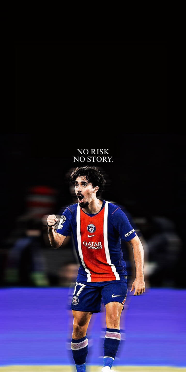 An exultant PSG football player, fist clenched and mouth open in celebration, embodies the spirit of 'NO RISK NO STORY' against a stark background in this dynamic 4K wallpaper. This high-energy wallpaper is an inspiring choice for your iPhone. | football motivational celebration iphone soccer wallpaper psg mobile paris saint-germain 4k wallpaper hd wallpaper paris saint germain vitinha vitinha wallpaper An exultant PSG football player, fist clenched and mouth open in celebration, embodies the spirit of 'NO RISK NO STORY' against a stark background in this dynamic 4K wallpaper. This high-energy wallpaper is an inspiring choice for your iPhone.